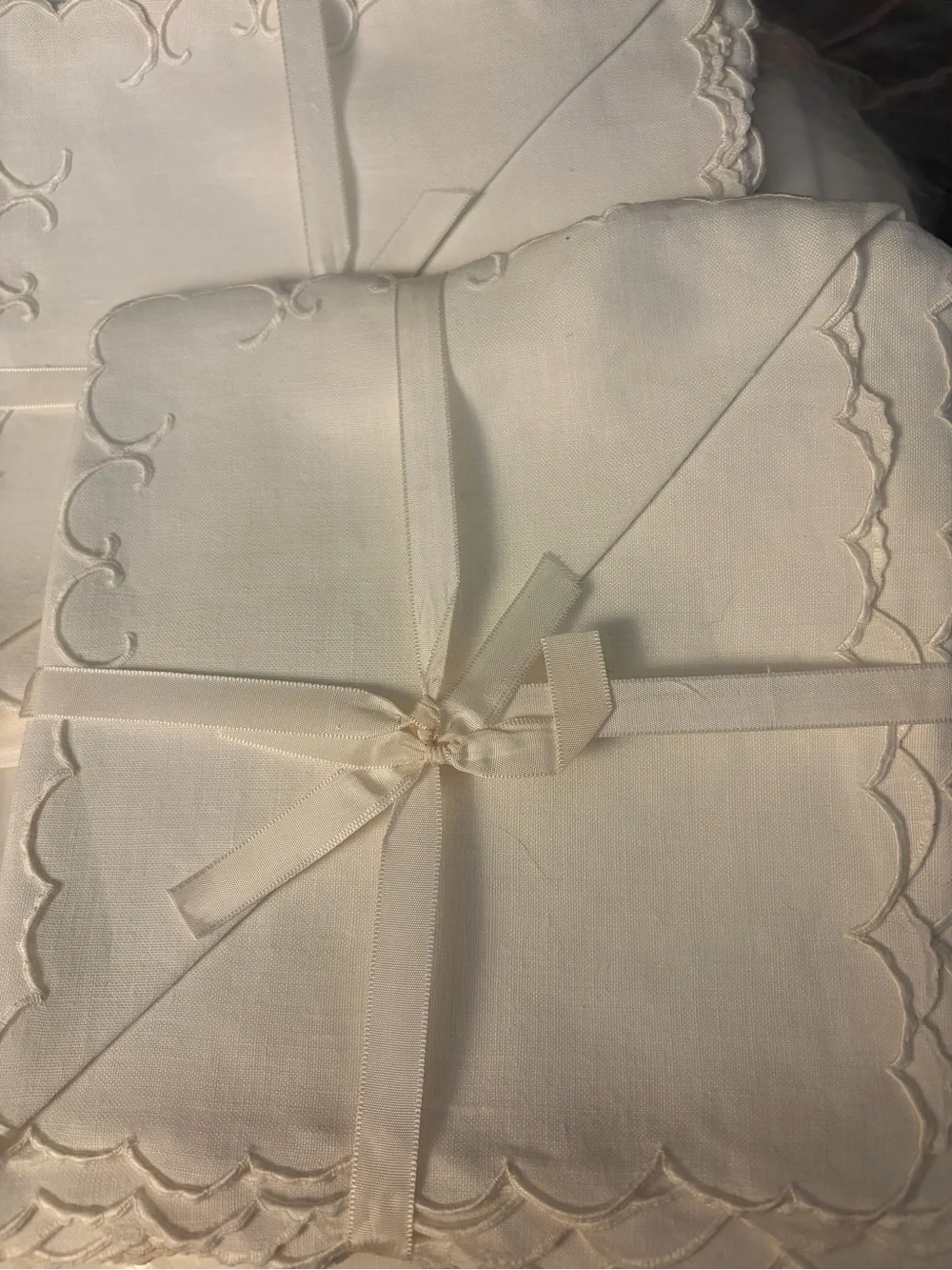 Exquisite Vintage Madeira Hand-Embroidered Shadow Work Tablecloth & 8 Napkin Set